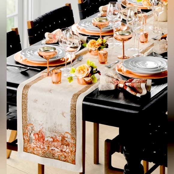 Williams Sonoma Cream and Orange Table Runner